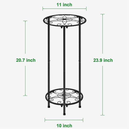 CASIMR Plant Stand Indoor Outdoor, Metal Rustproof Flower Shelf 2 Tier 23.9 inch, Tall Multiple Plant Pot Holder Rack for Garden Patio Living Room Corner Balcony, 2 Pack Black