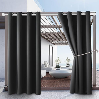 Waterproof Outdoor Curtain W52 x L84 - Grommet Top Sunlight Blocking Window Treatment Drapes Blackout Curtains for Home Bedroom Living Room Outdoor Patio Porch Pergola (Dark Gray, 2 Panels)
