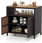 Tangkula Rattan Outdoor Storage Cabinet, Patiojoy Outdoor Cabinet with Acacia Wood Countertop, Open Compartment, 2-Door Wicker Sideboard, Outdoor Bar for Patio Garden Backyard Poolside (Mix Brown)