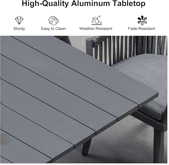 PURPLE LEAF 9 Piece Longer Patio Dining Set with Outdoor Aluminium Dining Table and Woven Chairs Modern Metal Furniture Cushions Sets for Garden Yard Indoor Decor Kitchen Gray
