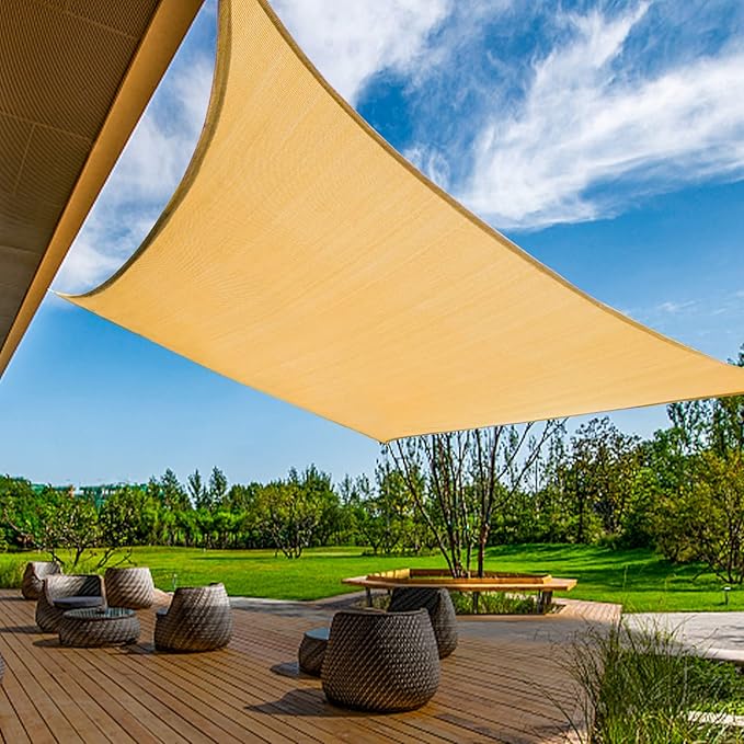 KANAGAWA 7'X8' Sand Custom Size Sun Shade Sail Rectangle UV Block Canopy Cover for Patio Backyard Lawn Garden Outdoor (Customized Available)
