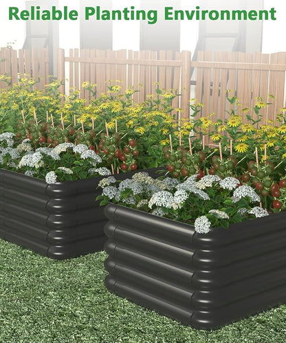 3.0x3.0x1.0ft Raised Garden Bed Kit, Rustproof PP Material Garden Box, Flower Bed with Tool-Free Assembly Design, Square Planter Boxes for Outdoor Plants Vegetables Flower Fruit Herb, Black