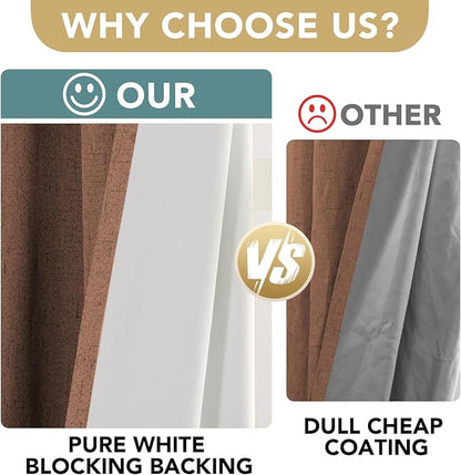 H.VERSAILTEX Linen Blackout Curtains Durable Thick Textured Linen Look 100% Blackout Patio Door Curtain Anti Rust Grommet Extra Wide Sliding Door Curtain Panel, W100 x L96 inch, Washed Spice