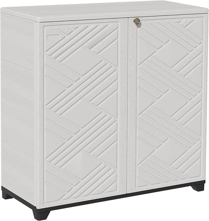 ADDOK Indoor Outdoor Plastic Storage Cabinet 34"x15"x34", Outdoor Storage Shed for Living Room, Hallway, Balcony, Garage, Garden, Backyard-White（W/O Shelf）