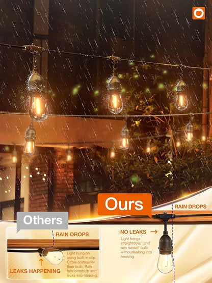 addlon 48FT LED Outdoor String Lights with 25 Edison Vintage Shatterproof Bulbs and Commercial Grade Weatherproof Strand - ETL Listed Heavy-Duty Decorative Lights for Patio Garden