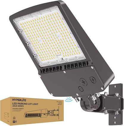 HYPERLITE Parking Lot Light 200W: 30000LM 5000K LED Parking Lot Lights Outdoor with Photocell, Arm & Slip Fitter 2 in 1 Mount LED Pole Light for Parking Lot, Garage, Barn, Roadways, Driveways