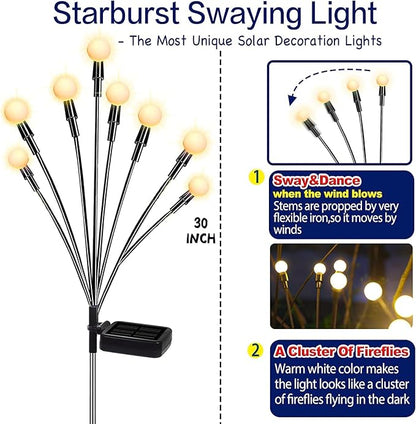 TONULAX Solar Garden Lights - Upgraded Solar Swaying Light, Sway by Wind, Outdoor Lights, Yard Patio Pathway Decoration, High Flexibility Iron Wire & Heavy Bulb Base, Warm White(2 Pack)