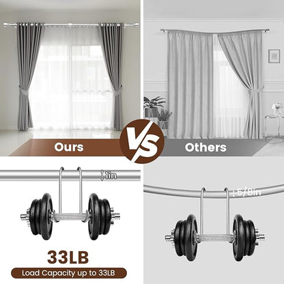1” Diameter Silver Curtain Rod Itself is 30-90 Inch 2 Pack, Fit 30 to 84 Inch Windows with Heavy Duty Adjustable Telescopic Rod，Splicing Metal Extra Long Curtain Rod for Windows
