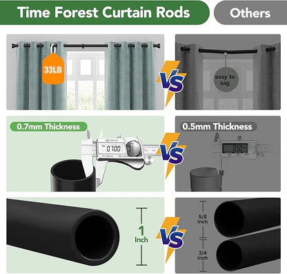 2 Pack Curtain Rods for Windows 66 to 120, 1 Inch Black Adjustable Heavy Duty Extra Long Curtain Rod with End Caps, Modern Indoor Outdoor Window Drapery Rods for Patio Bedroom, Size 32"-120"