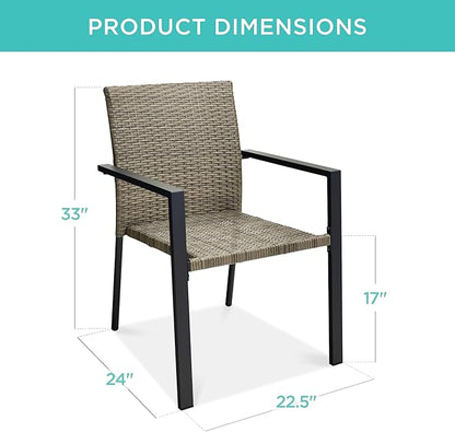 Best Choice Products Set of 2 Stackable Outdoor Wicker Dining Chairs All-Weather Firepit Armchair w/Armrests, Steel Frame for Patio, Deck, Garden, Yard - Taupe