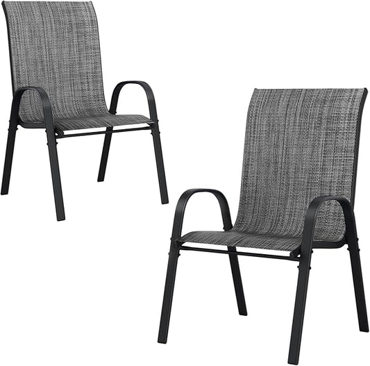 UDPATIO Patio Chairs Set of 2, Stackable Outdoor Dining Chairs with High Back, Breathable Textilene Fabric Outdoor Chair All Weather, 350LBS Capacity for Garden, Backyard (Dark Grey)