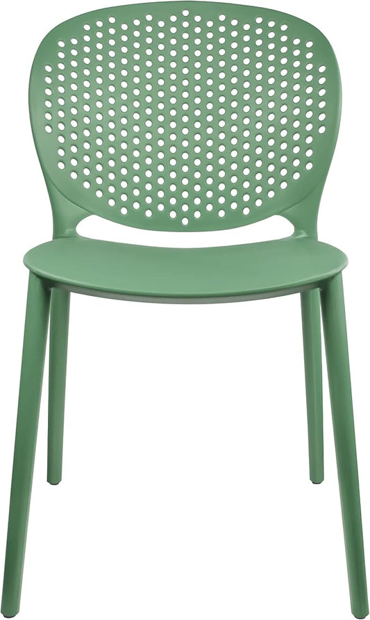 2xhome Patio Dining Chair | Modern Stackable Outdoor Pool Side Chair | Weather Resistant Plastic for Yard, Porch, Balcony, Kitchen, Green, Single, Set of 1