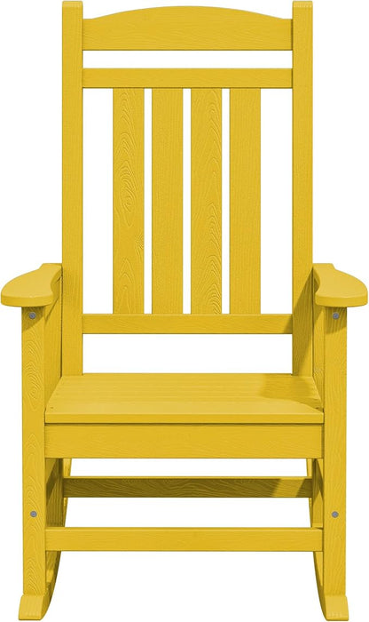 KINGYES Outdoor Rocking Chair Set of 2, High Density Polyethylene Patio Rocking Chairs with 330lbs Support for Adults, Yellow