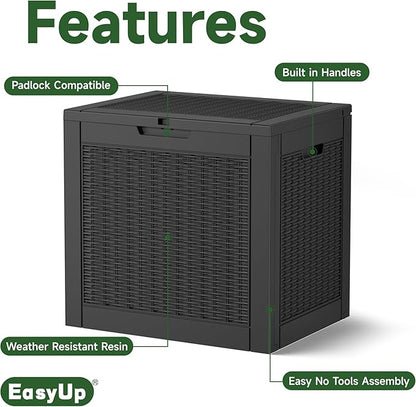 EasyUp 30 Gallon Resin Deck Box, Patio Outdoor Deck Box for Furniture, Garden Tools and Tools Storage, Waterproof Outside Storage Boxes(Black)