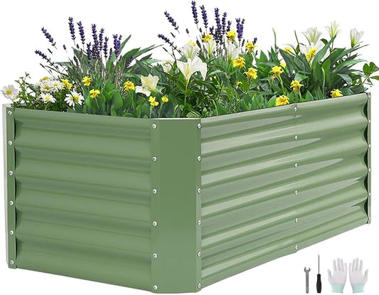 Galvanized Raised Garden Bed - 4x2x1.4ft (2Packs) Metal Garden Planter Box Outdoor | Steel Raised Bed Kit with Bracing Rods, Gloves for Gardening Vegetables Fruits and Flowers