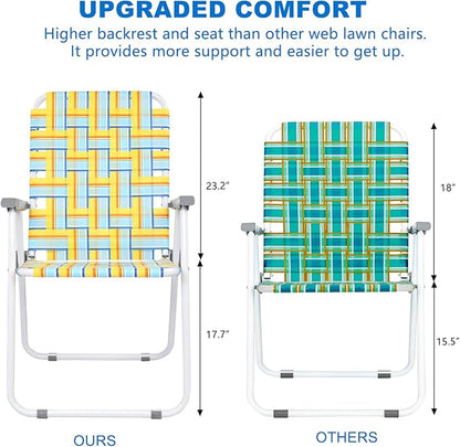 VINGLI Patio Lawn Webbed Folding Chairs Set of 4, Outdoor Beach Chair Portable Dining Chair for Outdoor Yard, Garden (Yellow, Classic)