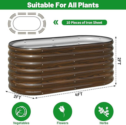 SnugNiture Galvanized Steel Raised Garden Bed Kit, 2 Pcs 4x2x2 ft Large Metal Planter Box Outdoor for Gardening Vegetables, Flowers and Fruits