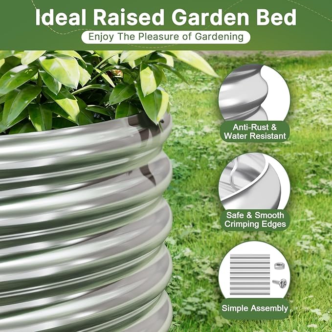 2 PCS Tall 8x3x1.5ft Galvanized Raised Garden Bed Outdoor, Metal Garden Bed for Vegetables, Above Ground Garden Box for Flower, Steel Raised Beds for Gardening