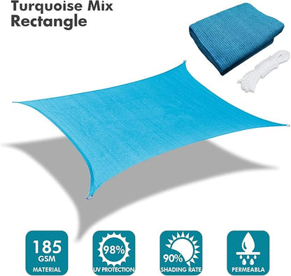 KANAGAWA 9'X13' Turquoise Mix Custom Size Sun Shade Sail Rectangle UV Block Canopy Cover for Patio Backyard Lawn Garden Outdoor (Customized Available)