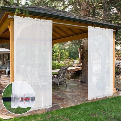 SpaceDresser Waterproof Outdoor Sheer Curtains for Patio - 4 Panels Rod Pocket Indoor Voile Sheer Curtain for Living Room,52W x 84L inch, White