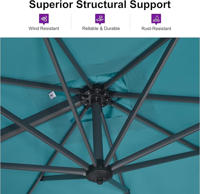 PURPLE LEAF 9 Feet Patio Umbrella Outdoor Cantilever Square Umbrella Aluminum Offset Umbrella with 360-degree Rotation for Garden Deck Pool Patio, Turquoise Blue