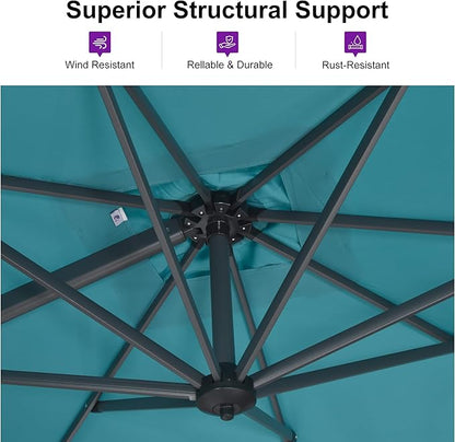 PURPLE LEAF 10 Feet Cantilever Umbrella with Base Outdoor Patio Round Umbrella Aluminum Offset with 360-degree Rotation for Garden Deck Pool Patio,Turquoise Blue