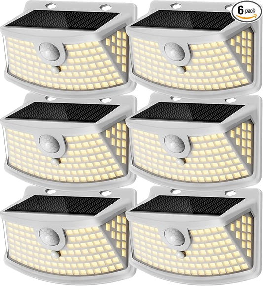Aootek New Solar Motion Sensor Lights 120 LEDs with Lights Reflector,270° Wide Angle, IP65 Waterproof, Step Lights for Front Door, Yard, Garage, Deck (White, Warm White, 6-Pack)