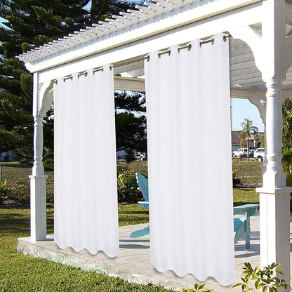 BONZER Waterproof Outdoor Curtains for Patio Porch Pergola Cabana Light Filtering Privacy Grommet Indoor Curtain Panels for Bedroom Living Room, 1 Panel, 54W x 95L inch, White