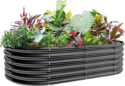 Land Guard 18“ Tall 4×2ft Galvanized Raised Garden Bed Kit, Galvanized Planter Garden Boxes Outdoor, Oval Large Metal Raised Garden Bed for Vegetables……… (Dark Grey, 4×2×1.5ft)