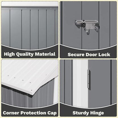 Greesum 8×6FT Outdoor Storage Shed, Metal Patio Storaged Sheds with Lockable Doors, Sheds & Outdoor Storage for Bike, Backyard, Pool and Garden, Gray