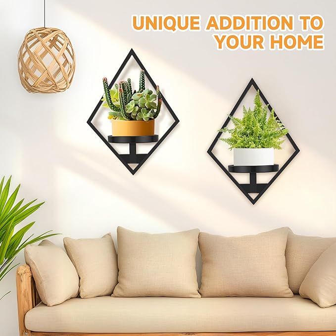 Wall Plant Holder, 2 Pack Metal Floating Shelves Indoor, Window Sill Plant Shelf for Bedroom Bathroom Living Room Home Office