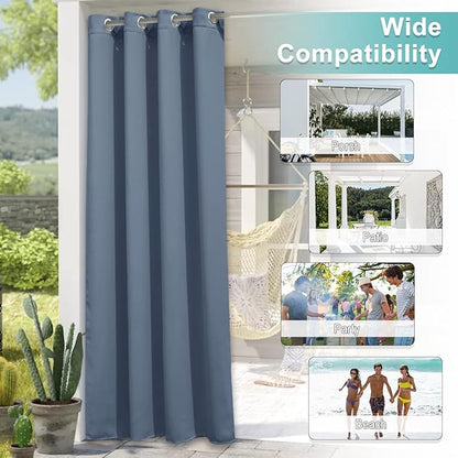 NICETOWN 2 Panels Stone Blue Patio Outdoor Curtains Waterproof, Thermal Rustproof Grommet Blackout Indoor Outdoor Curtains Room Darkening Window Treatments for Pool, W52 x L84