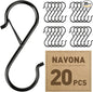 Navona 20 Pcs S Hooks for Hanging Heavy Duty, 3.5-inch Heavy Duty Metal S Hook with Safety Buckle, Suitable for 0.5 inch Rods, S Hook for Hanging Plants, Closet, Kitchen Utensil, Pot, Pan, Bags