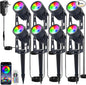 Smart RGB Low Voltage LED Spotlights, APP & Remote Control,Synchronous Dimming Lighting System, IP65 Waterproof,16 Million Colors for Outdoor Landscape,Yard,Garden,Holiday Decoration (8 Pack)