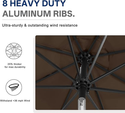 ABCCANOPY 10FT Durable Solar Led Patio Umbrellas with 32LED Lights (Brown)