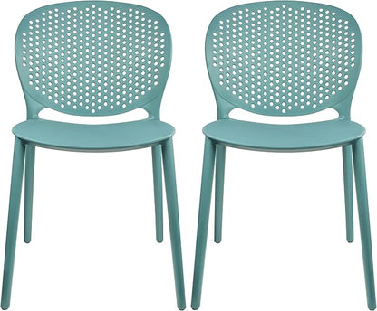 2xhome Set of 2 Patio Dining Chairs | Modern Stackable Outdoor Pool Side Chair | Weather Resistant Plastic for Yard, Porch, Balcony, Kitchen, Teal