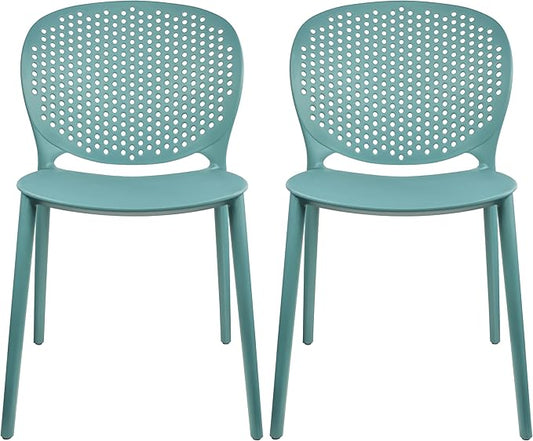 2xhome Set of 2 Patio Dining Chairs | Modern Stackable Outdoor Pool Side Chair | Weather Resistant Plastic for Yard, Porch, Balcony, Kitchen, Teal