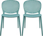 2xhome Set of 2 Patio Dining Chairs | Modern Stackable Outdoor Pool Side Chair | Weather Resistant Plastic for Yard, Porch, Balcony, Kitchen, Teal