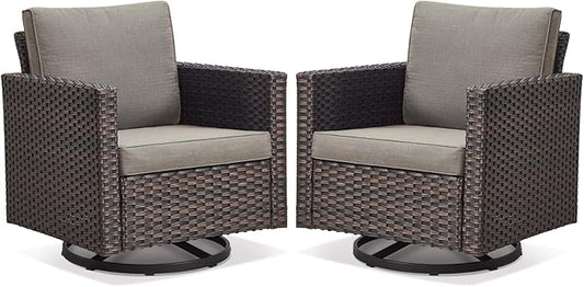 Belord Wicker Chairs Outdoor Bistro Set Oversize Patio Swivel Rocker, Rattan Outdoor Seating Set of 2 Swivel Glider Chairs Wicker Furniture for Porch Deck Backyard