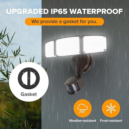 LUTEC 72W 7500LM LED Security Lights Motion Sensor Light Outdoor, 5000K Daylight, IP65 Waterproof, Dusk to Dawn, 3-Head Motion Detected Flood Light for Garage, Yard, Porch(Brown)