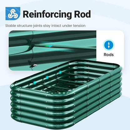 Quictent Galvanized Raised Garden Bed Kit, 6x3x1.5 ft Oval Metal Planter Box Tall for Vegetables Outdoor Backyard, Strengthened by Crossbar, Dark Green