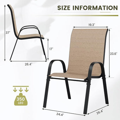 UDPATIO Patio Chairs Set of 4, Stackable Outdoor Dining Chairs with High Back, Breathable Outdoor Chair All Weather Textilene Fabric, 350LBS Capacity for Garden/Backyard (Brown)