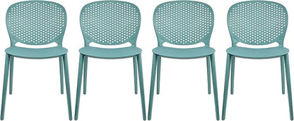 2xhome Set of 4 Patio Dining Chairs | Modern Stackable Outdoor Pool Side Chair | Weather Resistant Plastic for Yard, Porch, Balcony, Kitchen, Teal