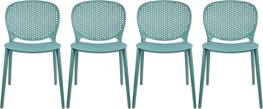 2xhome Set of 4 Patio Dining Chairs | Modern Stackable Outdoor Pool Side Chair | Weather Resistant Plastic for Yard, Porch, Balcony, Kitchen, Teal