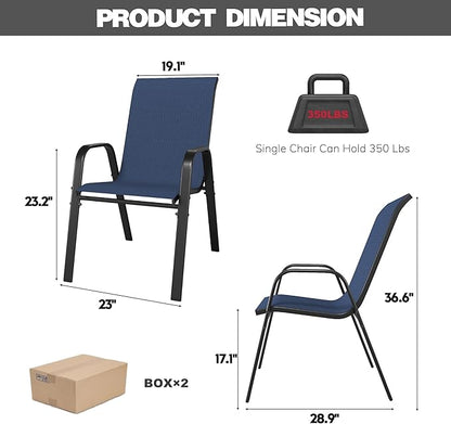 Patio Chairs Set of 6, Stackable Outdoor Dining Chairs for All Weather Textilene Fabric & Metal Frame, Outdoor Chairs Set for Backyard Deck Garden