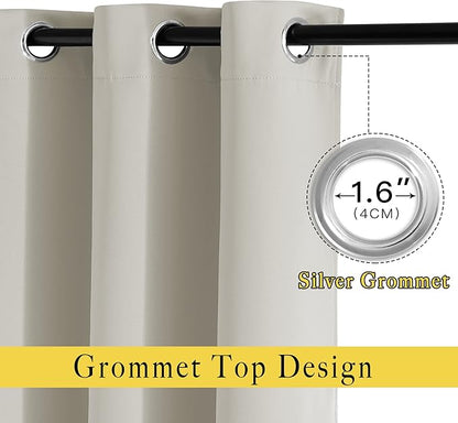 NICETOWN Natural Blackout Living Room Curtain - Grommet Window Treatment Thermal Insulated Solid Room Darkening Drapes Sound Dampening for Bedroom, 1 Panel, W52 x L63