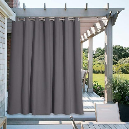 NICETOWN Outdoor Curtain Divider for Patio Waterproof 108" Length, Thermal Insulated Rustproof Grommet Blackout Privacy Indoor Outdoor Living Curtain/Drape for Public Space, Grey, 1 Panel, 100" W