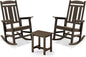 LUE BONA Outdoor Rocking Chairs Set, 3-Piece, Poly Porch Rockers with Table, Plastic Weather Resistant Rocking Chair Set for Outdoor Indoor, Garden, Backyard, 350lb, Brown, Chairs+Table
