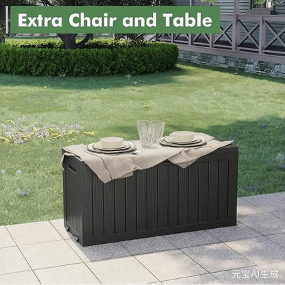 Outdoor Storage Box, Resin Deck Boxes Indoor and outdoor, Waterproof Storage Box Lockable Lid (Black, 80 Gallon)