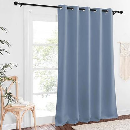 NICETOWN Blackout Doorway Curtain 90 inches Long - Room Darkening Thermal Curtain Grommet Large Window Treatment Sound Reducing for Living Room (Stone Blue, 1 Panel, W66 x L90)